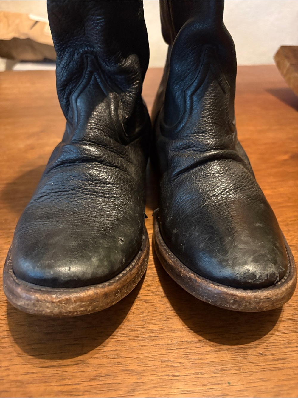 Black Leather Women's Moto Boots with Brown Flame Accent - Picture 2 of 4